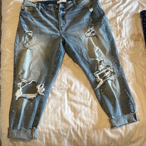 KanCan Paint Splatter Distressed Boyfriend Jeans, Sz 20W